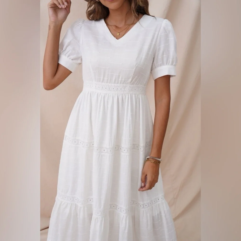 NWOT Petallush short sleeve V-neck cotton a-line maxi dress size medium M  b44